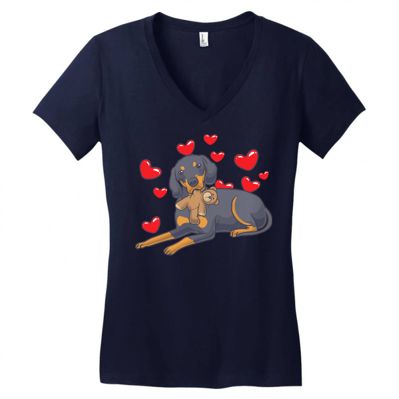 Funny T  Shirt Austrian Black And Tan Hound With Hearts T  Shirt Women's V-Neck T-Shirt by sengeryasmin | Artistshot