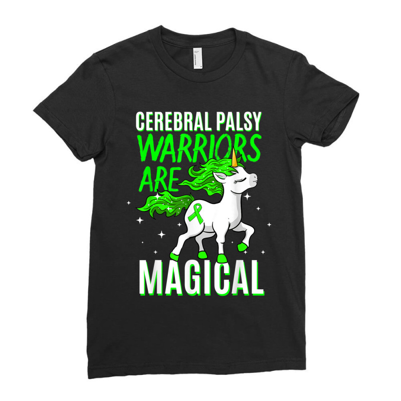 Cerebral Palsy Warrior Magical Unicorn Ataxic Green Ribbon Ladies Fitted T-Shirt by MaraRojas | Artistshot