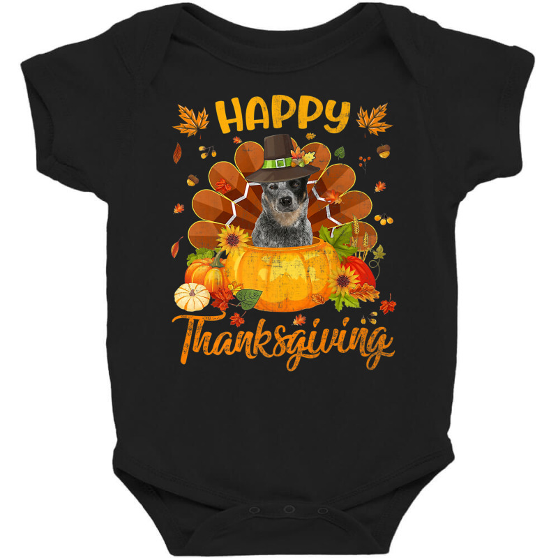 Happy Thanksgiving Australian Cattle Dog Turkey Pumpkin Premium T Shir Baby Bodysuit by cm-arts | Artistshot