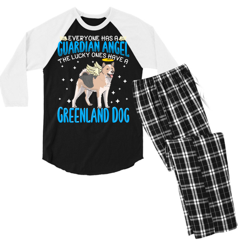 Greenland Dog T  Shirt Greenland Dog With Guardian Angel T  Shirt Men's 3/4 Sleeve Pajama Set | Artistshot