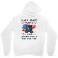 I'm A Proud Woman Who Wore Combat Boots And Dog Tag Veterans Raglan Ba Unisex Hoodie | Artistshot