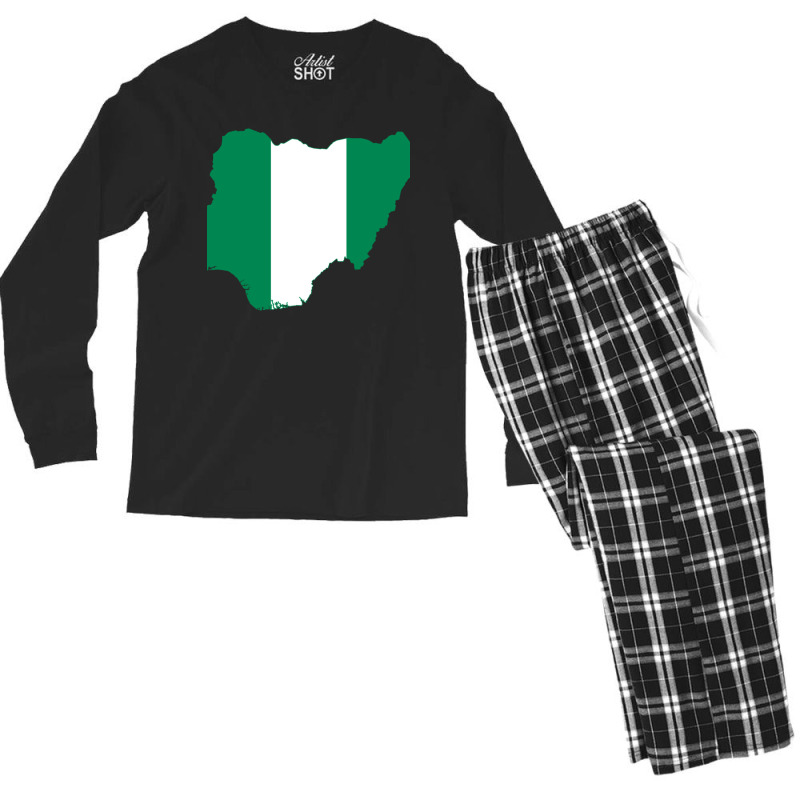 Flag Map Of Nigeria Men's Long Sleeve Pajama Set | Artistshot