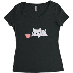cute coffee loving kitten Women's Triblend Scoop T-shirt | Artistshot