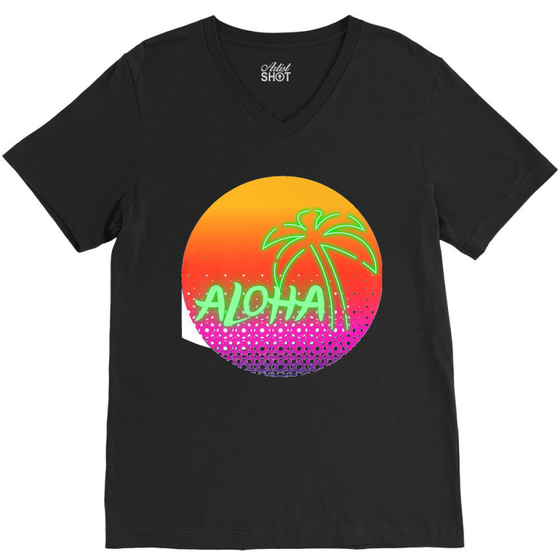 Aloha Hawaii Hawaiian Island Palm Beach Surfboard Sunset Premium V-Neck Tee by cm-arts | Artistshot