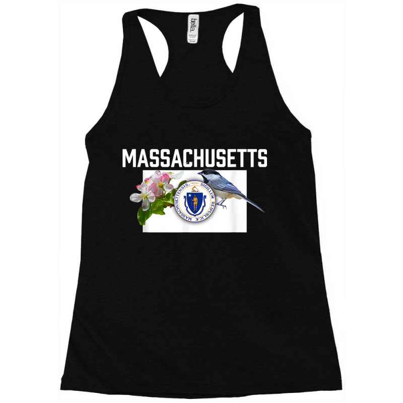 Massachusetts Us State Flag With State Bird & Flower Racerback Tank by AmandaGLeir | Artistshot