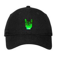 Rock Hand Gesture Space Green Rock N Roll Salute Adjustable Cap | Artistshot