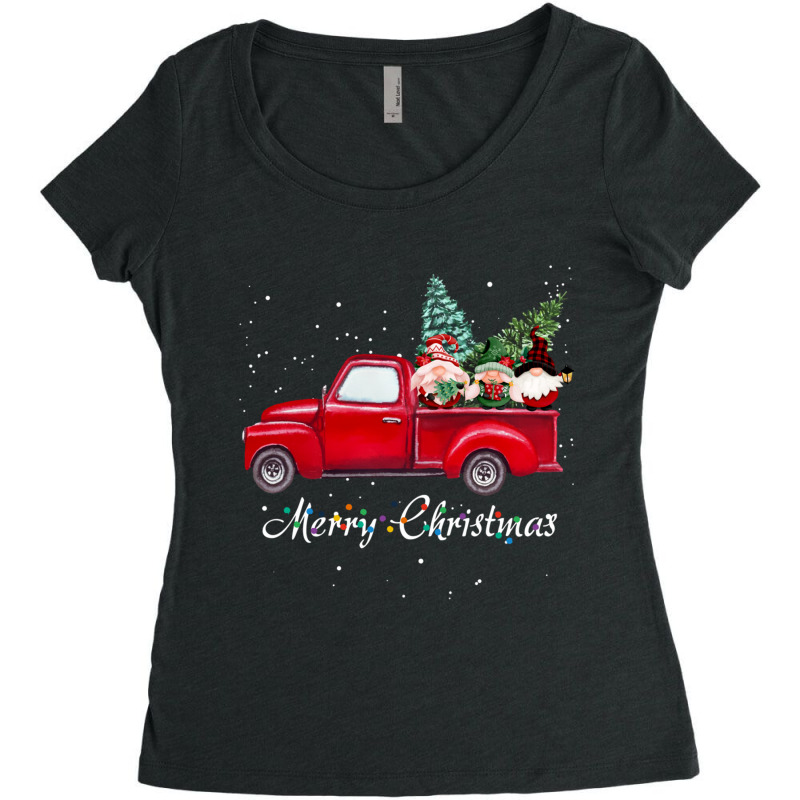 Vintage Wagon Red Truck Christmas Gnome Tree Pajamas Xmas Long Sleeve Women's Triblend Scoop T-shirt by cm-arts | Artistshot