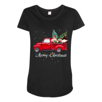 Vintage Wagon Red Truck Christmas Gnome Tree Pajamas Xmas Long Sleeve Maternity Scoop Neck T-shirt | Artistshot