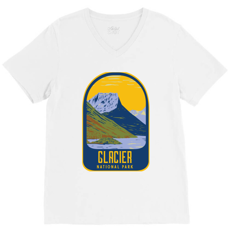 Glacier National Park Retro V-Neck Tee by MONIQUEWORTH | Artistshot