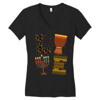 Love Kinara Candles Principles Drum African America Kwanzaa Long Sleev Women's V-neck T-shirt | Artistshot