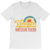 Montessori Teacher Vintage Sunset Profession Retro Job Title Raglan Ba T-shirt | Artistshot