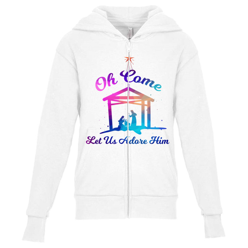 Let Us Adore Him   Christmas Advent Nativity Scene North Long Sleeve T Youth Zipper Hoodie by cm-arts | Artistshot