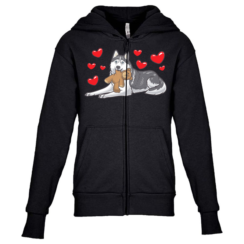 Siberian Husky T  Shirt Siberian Husky Dog With Stuffed Animal T  Shir Youth Zipper Hoodie by sengeryasmin | Artistshot