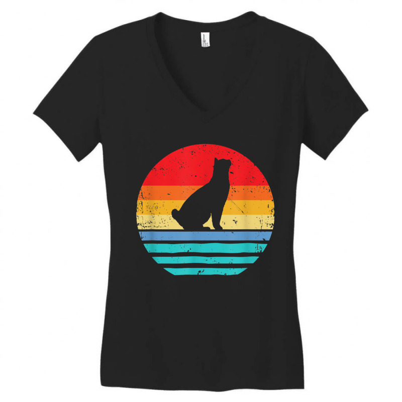 Manx Cat For Cat People Vintage Sunset Retro Cat Women's V-Neck T-Shirt by HailieKey | Artistshot