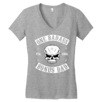 Mens One Badass Bonus Step Dad Funny Gift Birthday Stepdad T Shirt Women's V-neck T-shirt | Artistshot