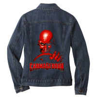 Carmageddon Retro Race Game Fan Print With Text Ladies Denim Jacket | Artistshot