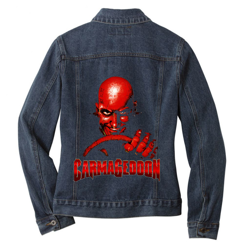 Carmageddon Retro Race Game Fan Print With Text Ladies Denim Jacket by DemetriusWatkinsSr | Artistshot