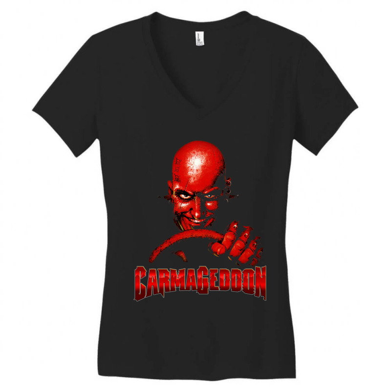 Carmageddon Retro Race Game Fan Print With Text Women's V-Neck T-Shirt by DemetriusWatkinsSr | Artistshot