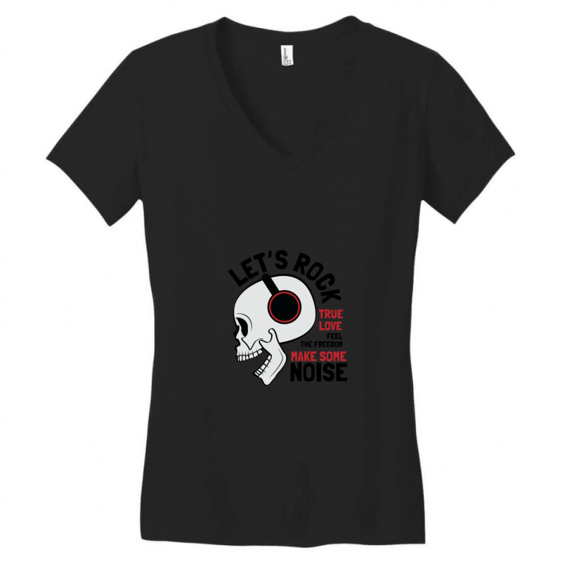 Rock Skull With Headphones Women's V-Neck T-Shirt by AngelaHelton | Artistshot