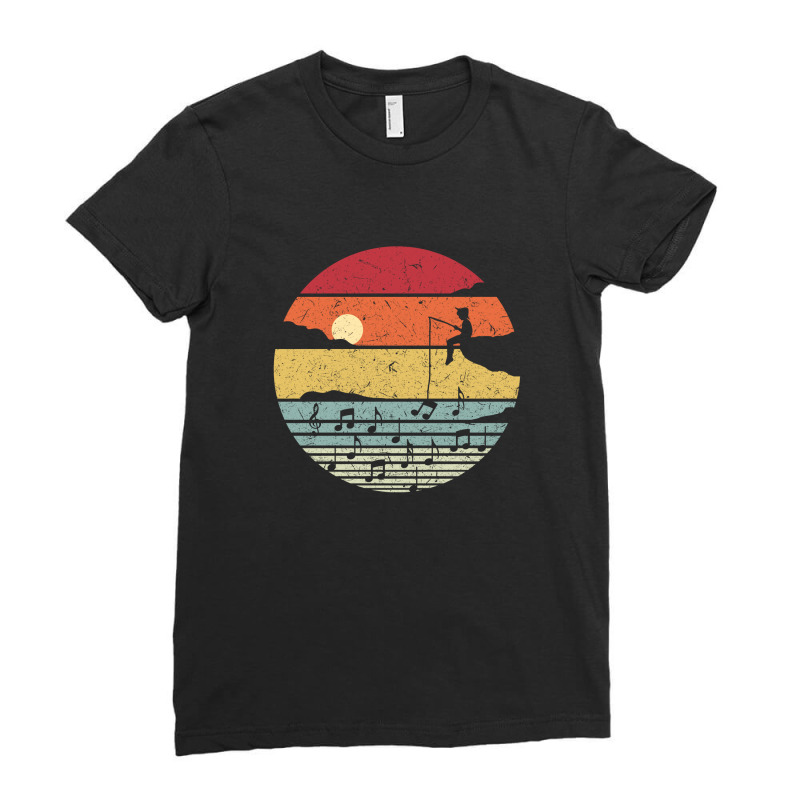 Music Fishing Sunset Retro Vintage Ladies Fitted T-Shirt by NQ Artist | Artistshot