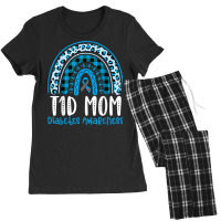 Type 1 Diabetes Awareness T1d Mom Blue Ribbon Rainbow T Shirt Women's Pajamas Set | Artistshot