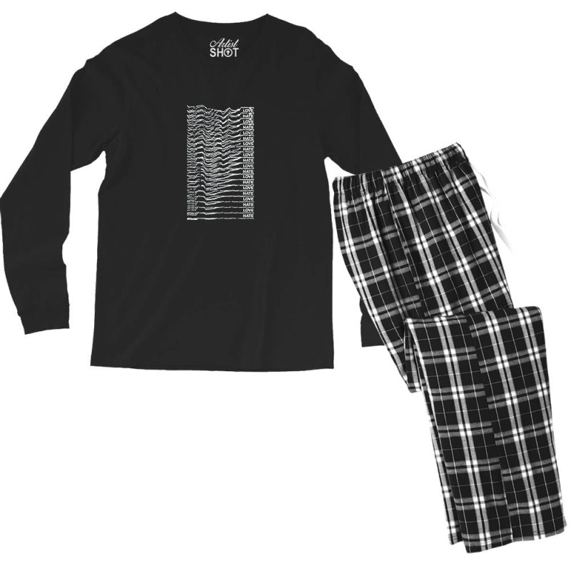 Love Hate Glitch Nihilism Typography Design Men's Long Sleeve Pajama Set by CassidyWise | Artistshot