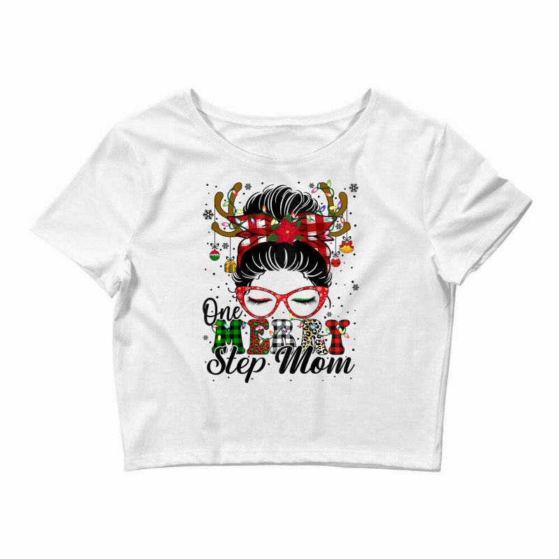 Womens One Merry Step Mom Messy Bun Christmas Family Xmas Pajamas Ragl Crop Top by cm-arts | Artistshot