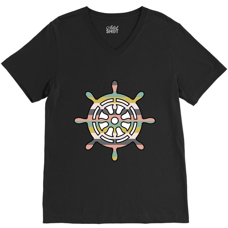 Ship Wheel Green Striped V-neck Tee | Artistshot