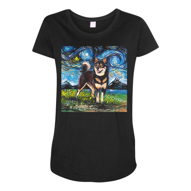 Shiba Inu T  Shirt Black And Tan Shiba Inu Night T  Shirt Maternity Scoop Neck T-shirt by aboehm | Artistshot