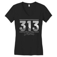 Detroit 313 Area Code Skyline Michigan Vintage T Shirt Women's V-neck T-shirt | Artistshot