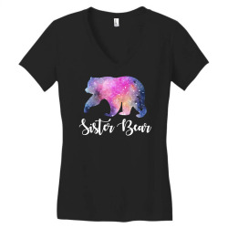 Watercolor Galaxy Bear Family Matching - Sister Bear Women's V-Neck T-Shirt | Artistshot