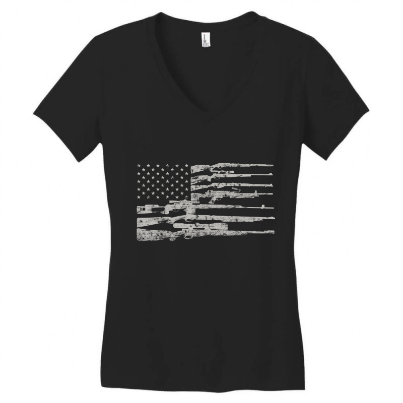 Big American Flag With Machine Guns  2a Flag Shirt Women's V-Neck T-Shirt by ElizahTessieDenniston | Artistshot