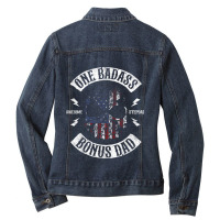 Mens One Badass Bonus Stepdad Birthday Step Dad Fathers Day Gift Ladies Denim Jacket | Artistshot