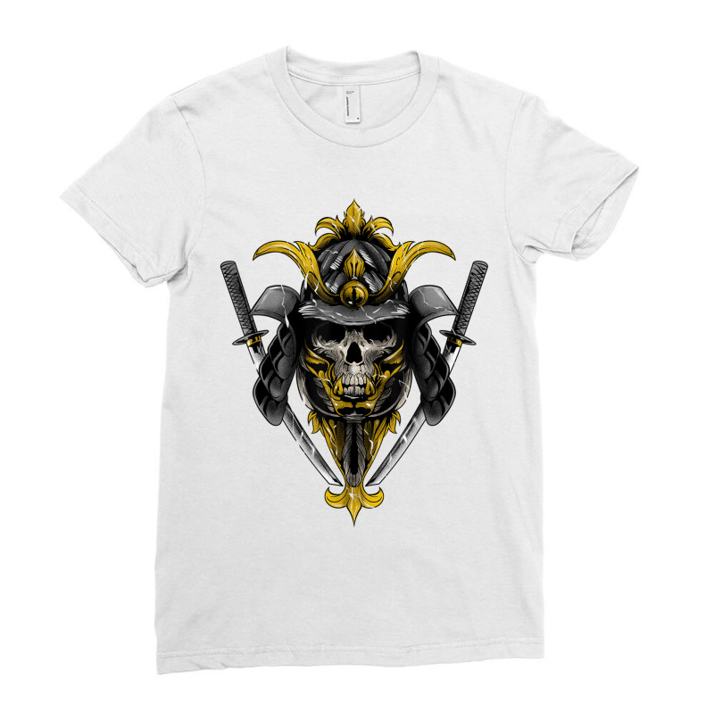 Japanese Samurai Bushido Armor Mask Katana Sword Warrior Ladies Fitted T-Shirt by JaronKennedy | Artistshot