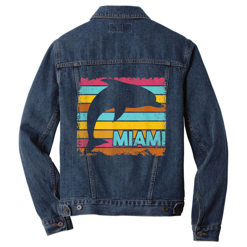 Miami Resident Vintage Dolphin Silhouette Souvenir Gift Men Denim Jacket | Artistshot