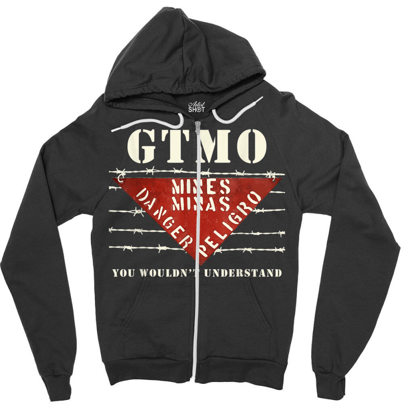 Gtmo Land Mine Barbed Wire Sign Guantanamo Bay Cuba Zipper Hoodie by CaseVillarreal | Artistshot