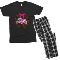 Green Red And Pink Wreath With Merry Christmas Text Overlay Men's T-shirt Pajama Set | Artistshot