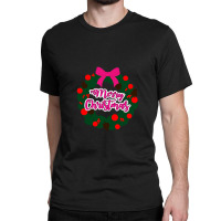 Green Red And Pink Wreath With Merry Christmas Text Overlay Classic T-shirt | Artistshot