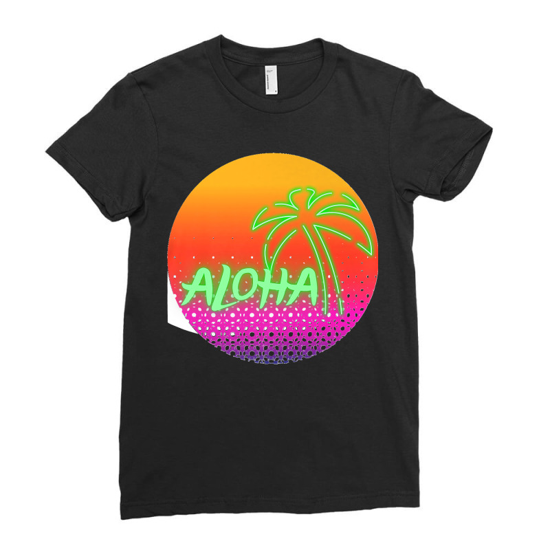 Aloha Hawaii Hawaiian Island Palm Beach Surfboard Sunset Premium Ladies Fitted T-Shirt by JOSEPHDOMINICWILLIS | Artistshot