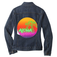 Aloha Hawaii Hawaiian Island Palm Beach Surfboard Sunset Premium Ladies Denim Jacket | Artistshot