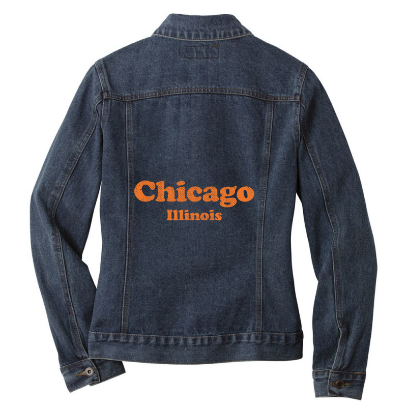 Chicago Illinois Il Retro Typography Ladies Denim Jacket by TerriBeverly | Artistshot