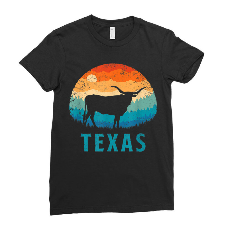 Texas Longhorn Cow Vintage Texan Cattle Herd Retro Lone Star Ladies Fitted T-Shirt by RomanMikolyants | Artistshot