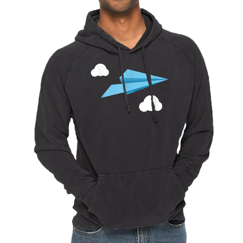 Blue Paper Airplane Paper Plane With White Clouds Vintage Hoodie | Artistshot