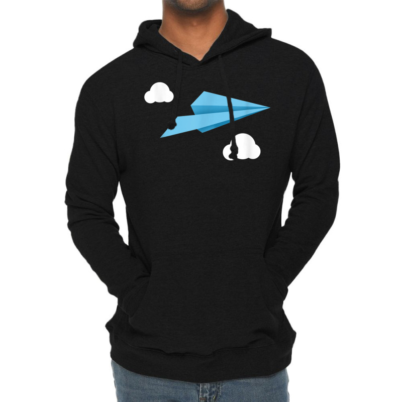 Blue Paper Airplane Paper Plane With White Clouds Lightweight Hoodie | Artistshot