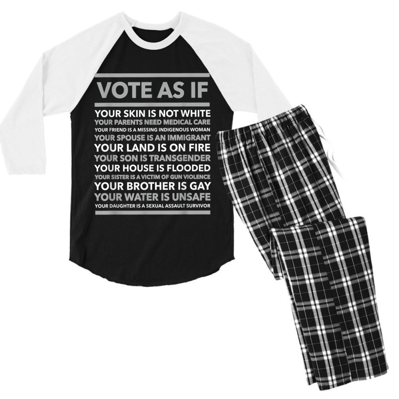 Vote As If,, Your Skin Is Not White, Vote Blue Men's 3/4 Sleeve Pajama Set | Artistshot