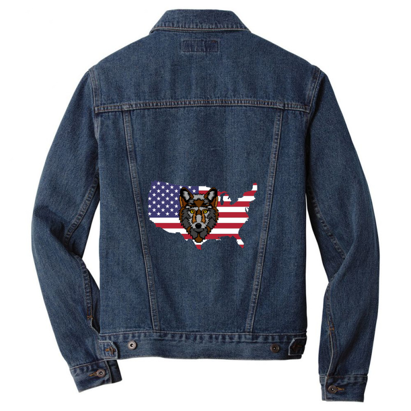 American Flag Map Wolf Men Denim Jacket | Artistshot