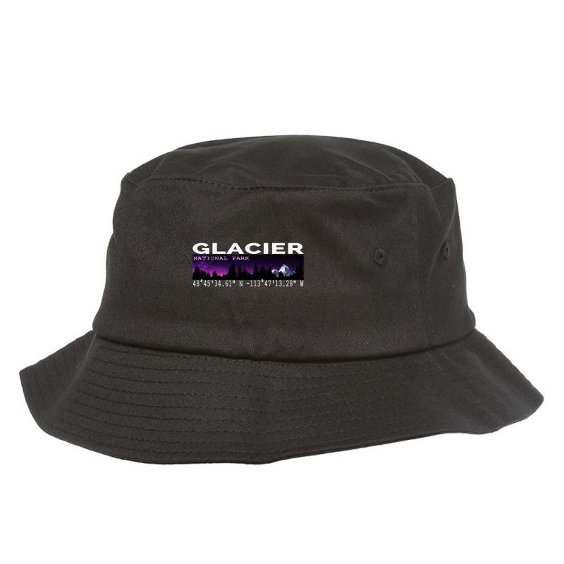 Glacier National Park Night Sky With Gps Location Design Bucket Hat by DANIELKRUTCHEK | Artistshot