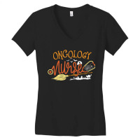 Oncology Nurse Halloween Oncologist Nursing Witch On Broom Women's V-neck T-shirt | Artistshot