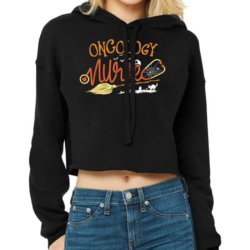 Oncology Nurse Halloween Oncologist Nursing Witch On Broom Cropped Hoodie by LucianaFoster | Artistshot