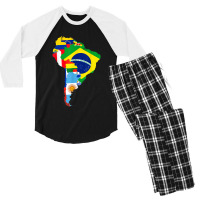 Latin South America Continent Map Flags Men's 3/4 Sleeve Pajama Set | Artistshot